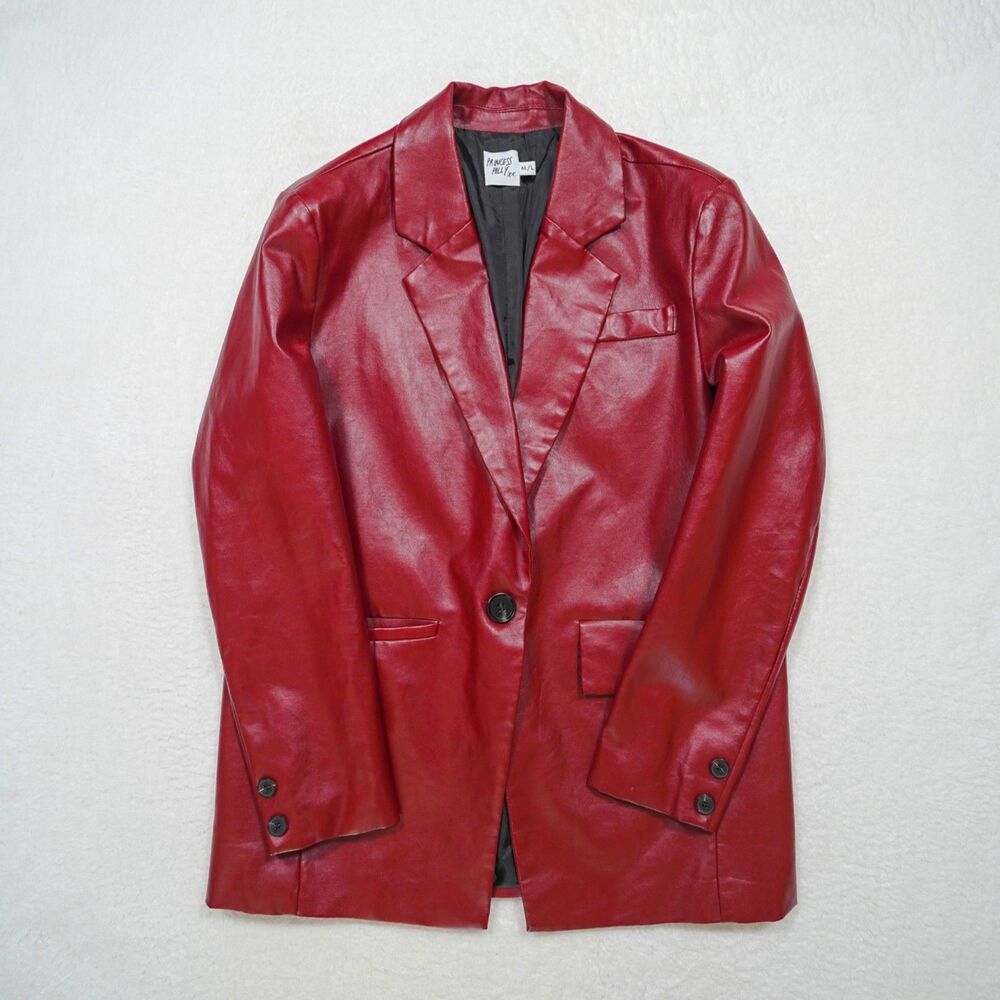 Princess Polly Jocelyn Faux Leather Boyfriend Blazer Red - Womens Medium/Large